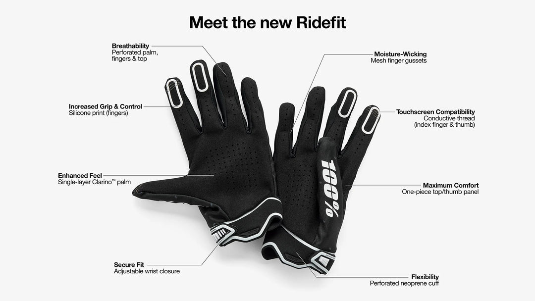 Guantes 100% Ridefit - Black