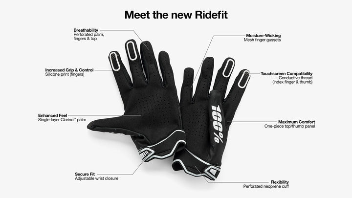 Guantes 100% Ridefit - Black