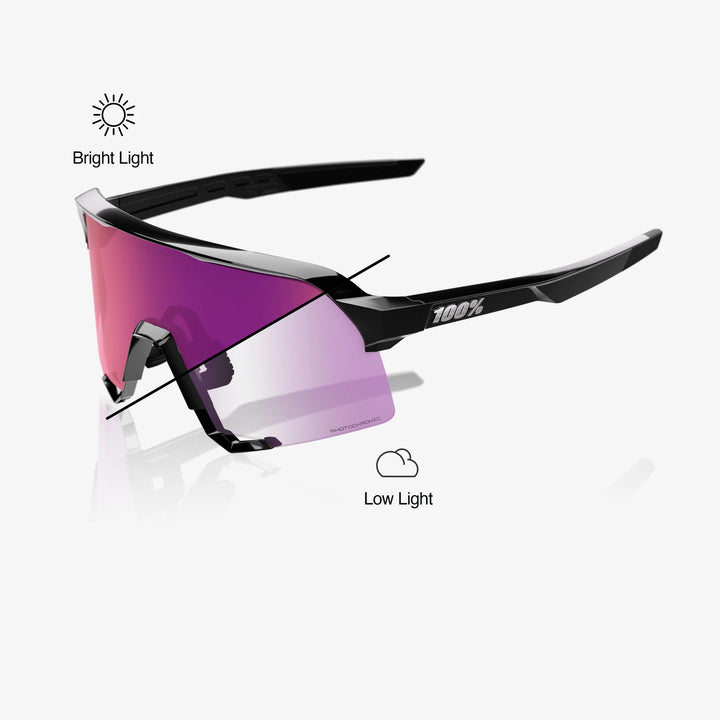100% S3™ - Gloss Black - Purple Flash Mirror Photochromic Lens (Kilian Bron)