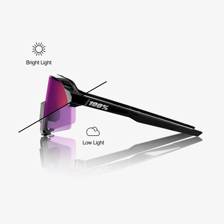 100% S3™ - Gloss Black - Purple Flash Mirror Photochromic Lens (Kilian Bron)